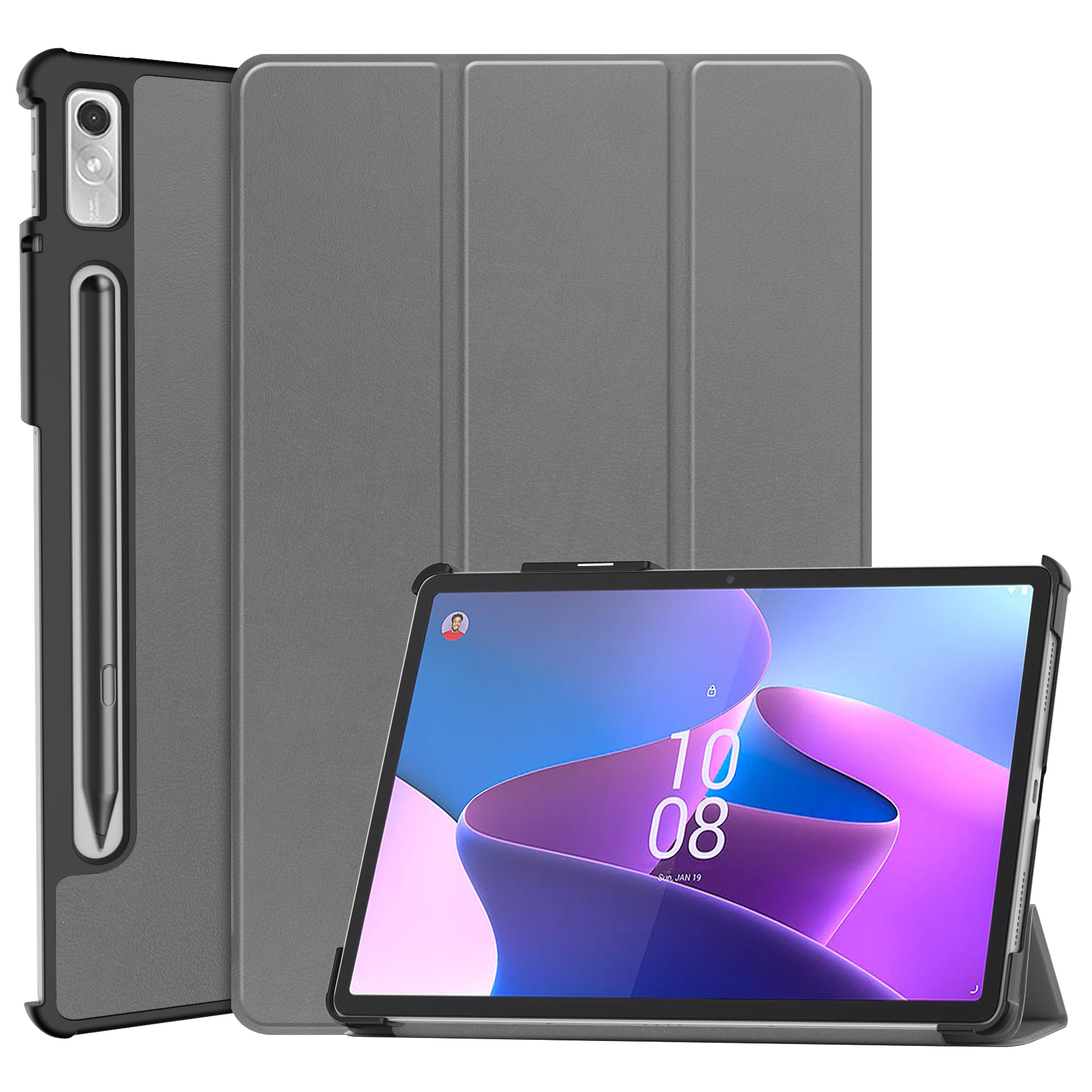 Tablet hoes geschikt voor Lenovo Tab P11 Pro 2nd Gen - Tri-fold hoes met auto/wake functie - 11.2 inch - Grijs afbeelding