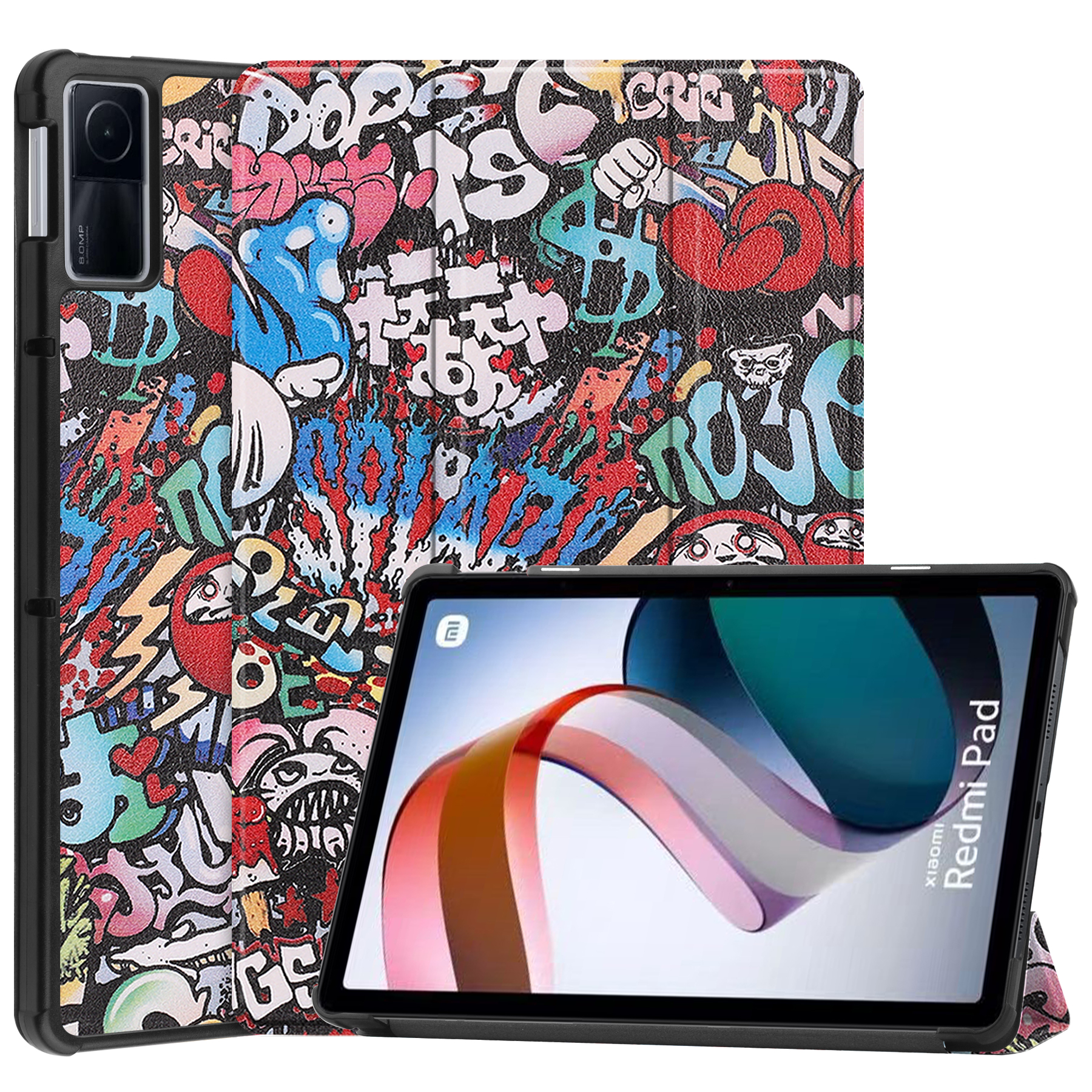 Case2go - Hoes geschikt voor Xiaomi Redmi Pad - 10.6 inch Book Case - Auto Sleep/Wake Up functie - Graffiti afbeelding