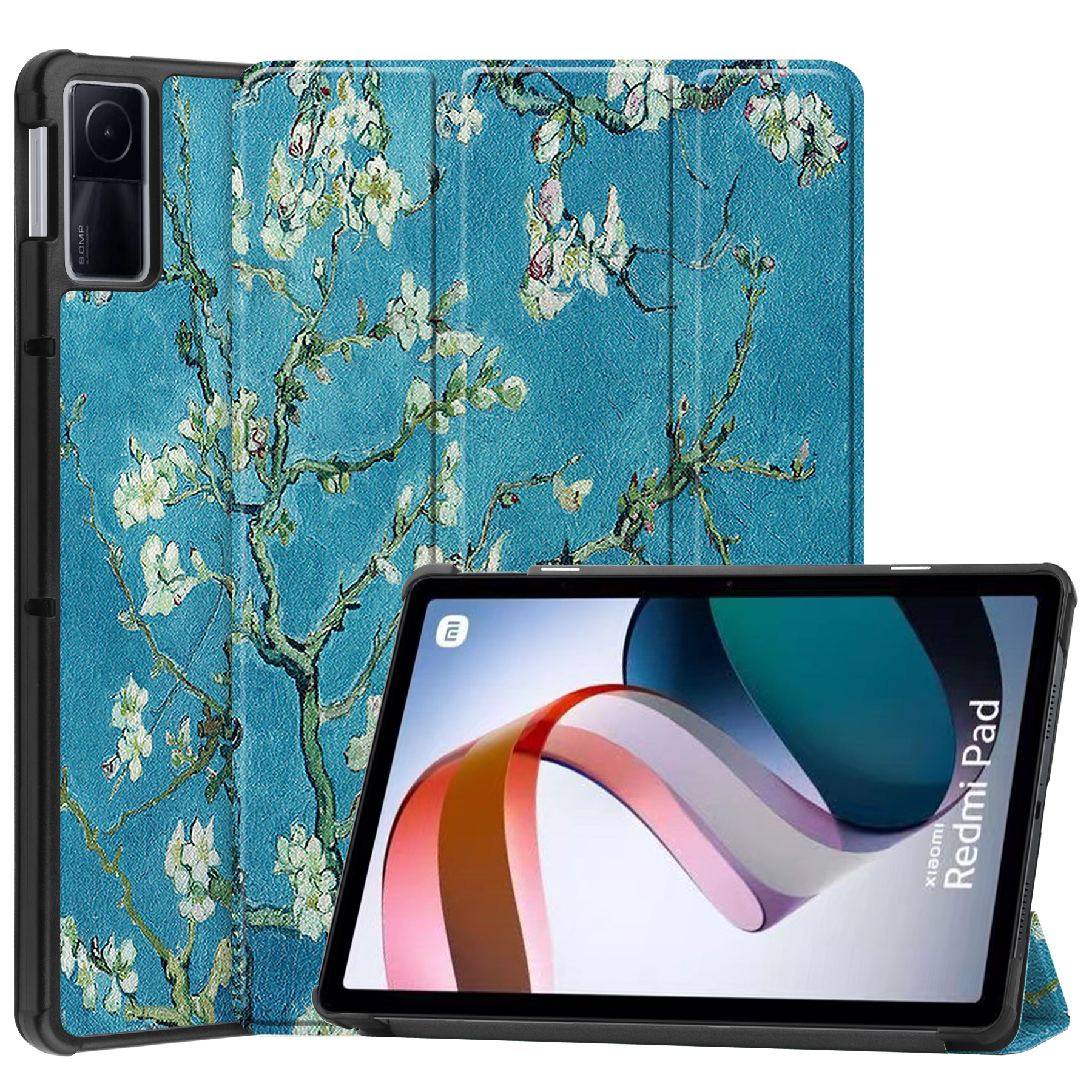 Case2go - Hoes geschikt voor Xiaomi Redmi Pad - 10.6 inch Book Case - Auto Sleep/Wake Up functie - Witte Bloesem afbeelding