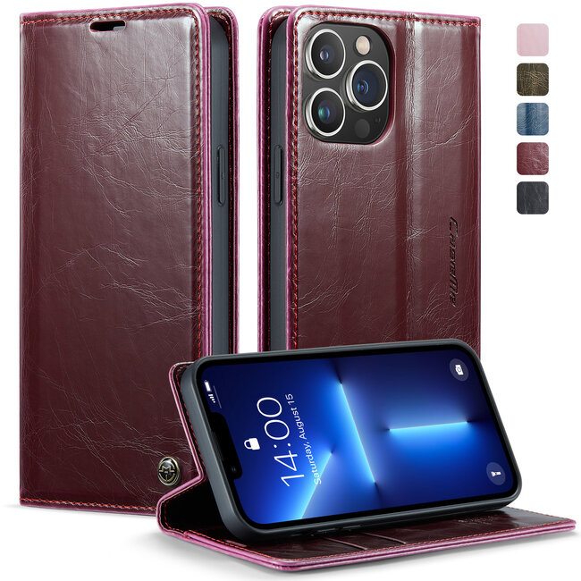 CaseMe - Telefoonhoesje geschikt voor Apple iPhone 13 Pro Max - Flip Wallet Case - Magneetsluiting - Rood