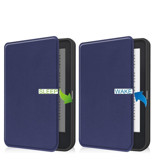 E-reader Hoes geschikt voor Kobo Clara 2E - Sleepcover - Tri-Fold Book Case - Auto/Wake functie - Magnetische sluiting - Donker Blauw