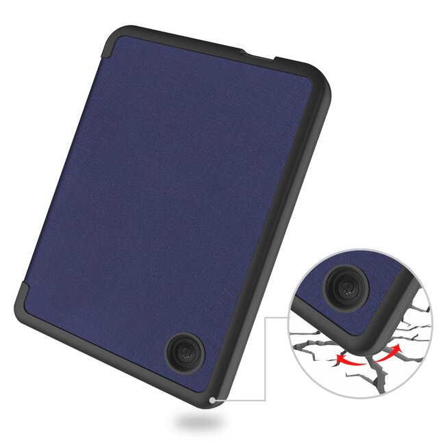 E-reader Hoes geschikt voor Kobo Clara 2E - Sleepcover - Tri-Fold Book Case - Auto/Wake functie - Magnetische sluiting - Donker Blauw