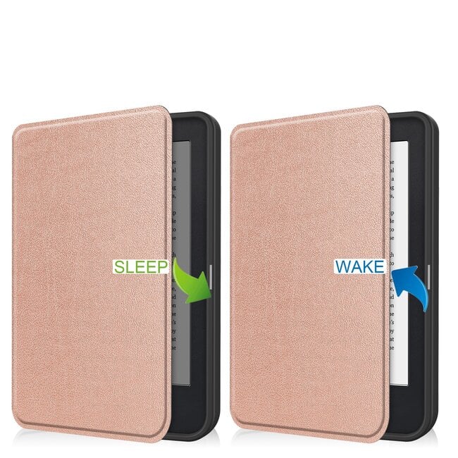 E-reader Hoes geschikt voor Kobo Clara 2E - Sleepcover - Tri-Fold Book Case - Auto/Wake functie - Magnetische sluiting - Rose Goud