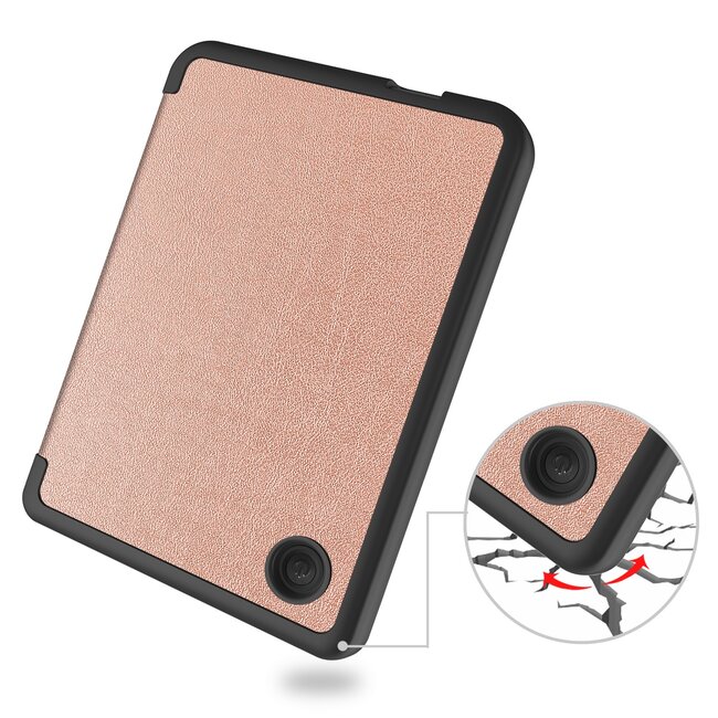 E-reader Hoes geschikt voor Kobo Clara 2E - Sleepcover - Tri-Fold Book Case - Auto/Wake functie - Magnetische sluiting - Rose Goud