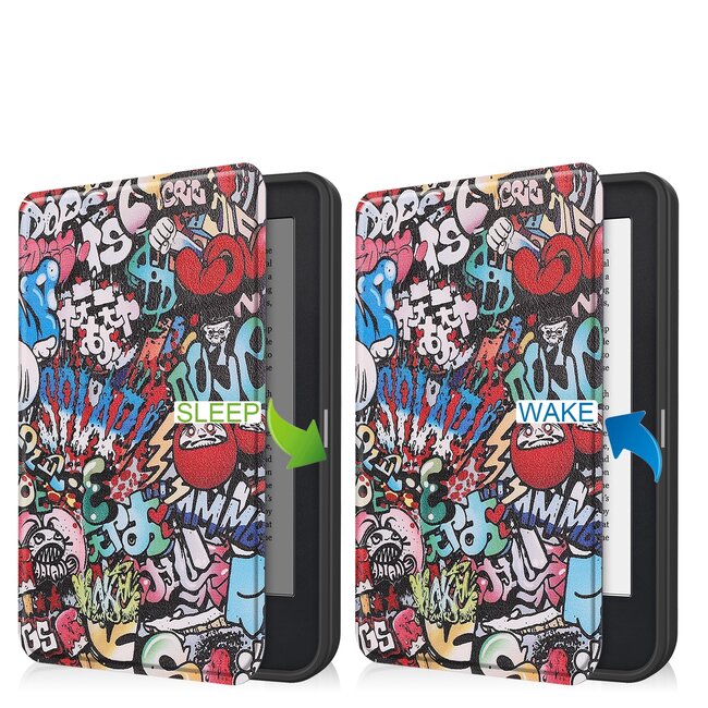 E-reader Hoes geschikt voor Kobo Clara 2E - Sleepcover - Tri-Fold Book Case - Auto/Wake functie - Magnetische sluiting - Graffiti