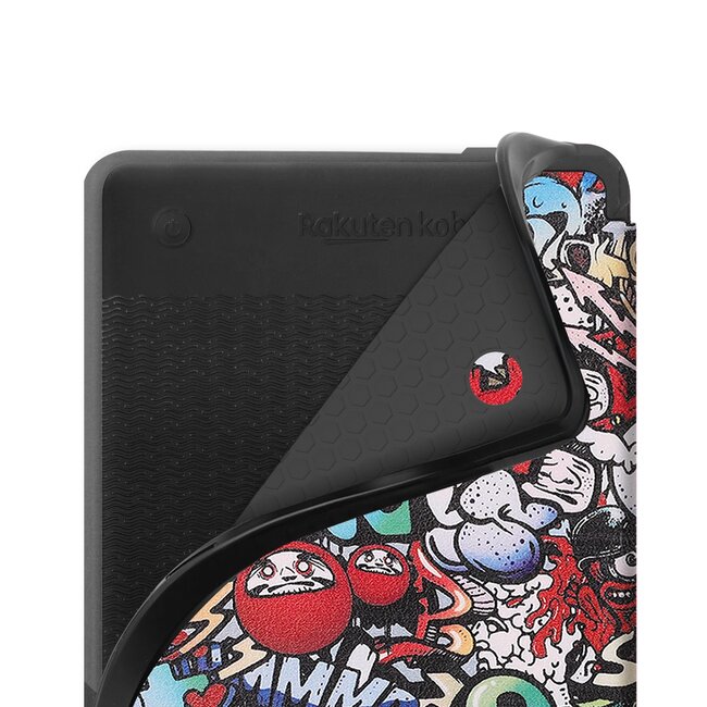 E-reader Hoes geschikt voor Kobo Clara 2E - Sleepcover - Tri-Fold Book Case - Auto/Wake functie - Magnetische sluiting - Graffiti