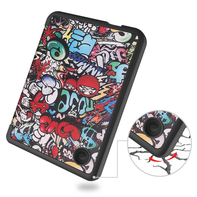 E-reader Hoes geschikt voor Kobo Clara 2E - Sleepcover - Tri-Fold Book Case - Auto/Wake functie - Magnetische sluiting - Graffiti