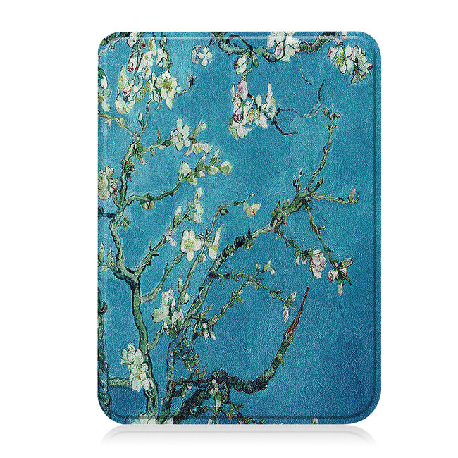 E-reader Hoes geschikt voor Kobo Clara 2E - Sleepcover - Tri-Fold Book Case - Auto/Wake functie - Magnetische sluiting - Witte Bloesem