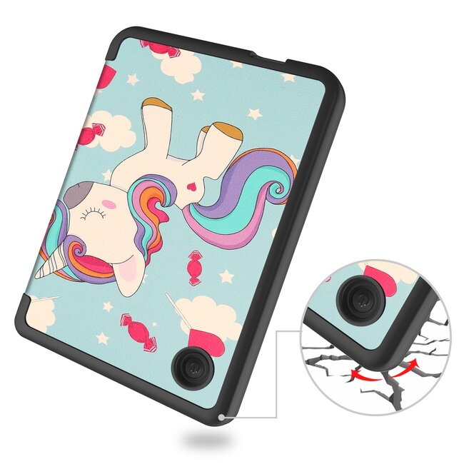E-reader Hoes geschikt voor Kobo Clara 2E - Sleepcover - Tri-Fold Book Case - Auto/Wake functie - Magnetische sluiting - Eenhoorn