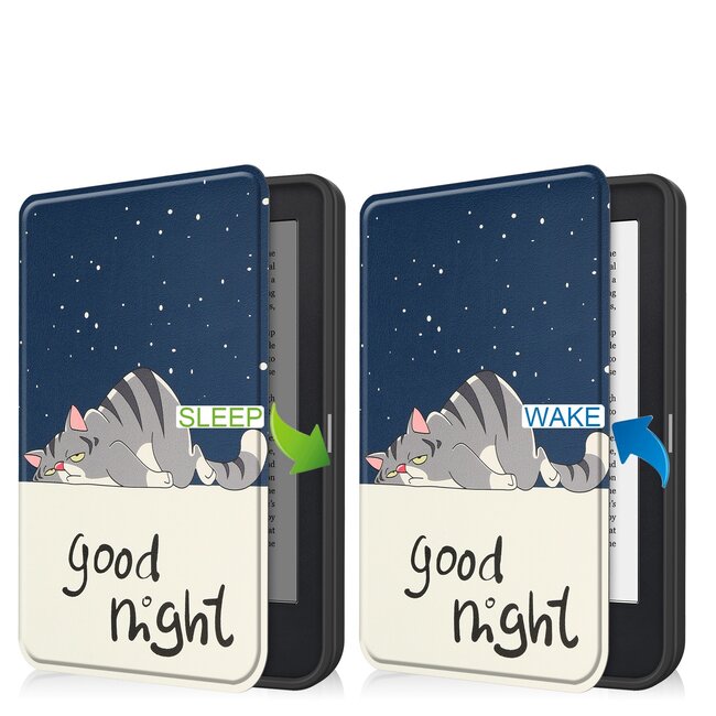 E-reader Hoes geschikt voor Kobo Clara 2E - Sleepcover - Tri-Fold Book Case - Auto/Wake functie - Magnetische sluiting - Good Night