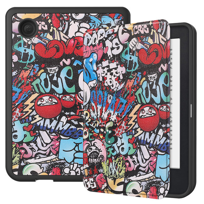 E-reader Hoes geschikt voor Kobo Clara 2E - Sleepcover - Tri-Fold Book Case - Auto/Wake functie - Magnetische sluiting - Graffiti