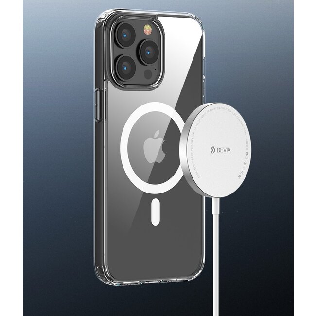 Hoesje geschikt voor Apple iPhone 14 Pro - Devia Case met Magnetische Ring en Oplaadfunctie - Transparante Back Cover - Transparant