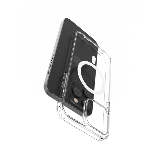 Hoesje geschikt voor Apple iPhone 14 Pro - Devia Case met Magnetische Ring en Oplaadfunctie - Transparante Back Cover - Transparant