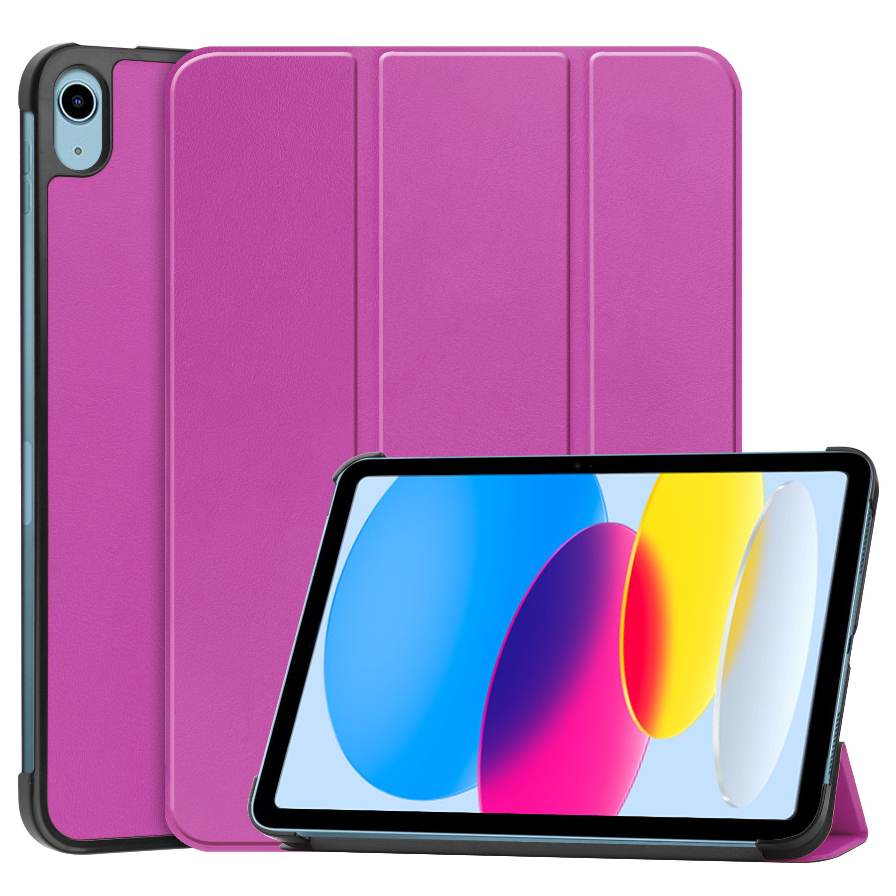 Case2go - Tablet hoes geschikt voor Apple iPad 11 (2025) A16 / Apple iPad 10.9 (2022) - Tri-fold hoes met Auto/Wake functie en Magnetische sluiting - Paars afbeelding