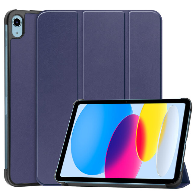 Case2go - Tablet hoes geschikt voor Apple iPad 10 10.9 (2022) - Tri-fold hoes met Auto/Wake functie en Magnetische sluiting  - Donker Blauw