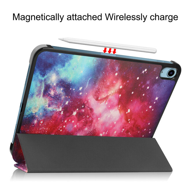 Case2go - Tablet hoes geschikt voor Apple iPad 11 (2025) A16 / Apple iPad 10.9 (2022) - Tri-fold hoes met Auto/Wake functie en Magnetische sluiting - Galaxy