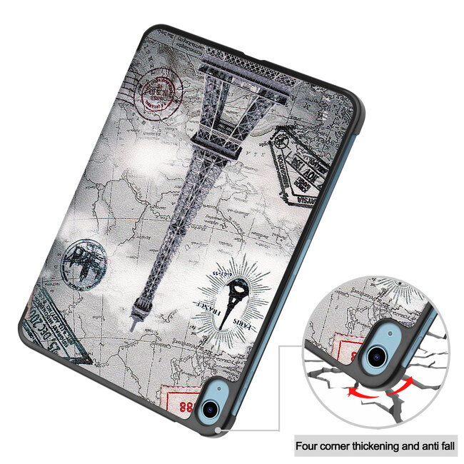 Case2go - Tablet hoes geschikt voor Apple iPad 11 (2025) A16 / Apple iPad 10.9 (2022) - Tri-fold hoes met Auto/Wake functie en Magnetische sluiting - Eiffeltoren