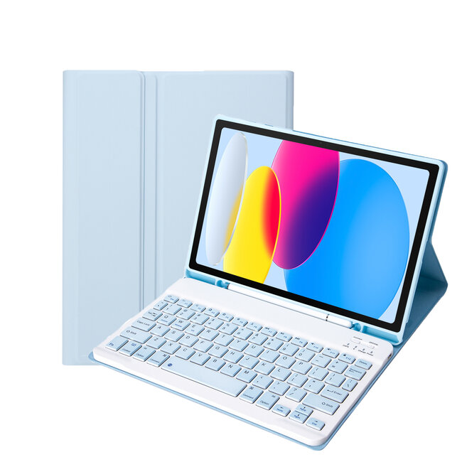 Case2go - Bluetooth Toetsenbord hoes geschikt voor Apple iPad 11 (2025) A16 / Apple iPad 10.9 Inch (2022) - QWERTY - Auto Wake/Sleep functie - Met Pencil Houder - Licht Blauw