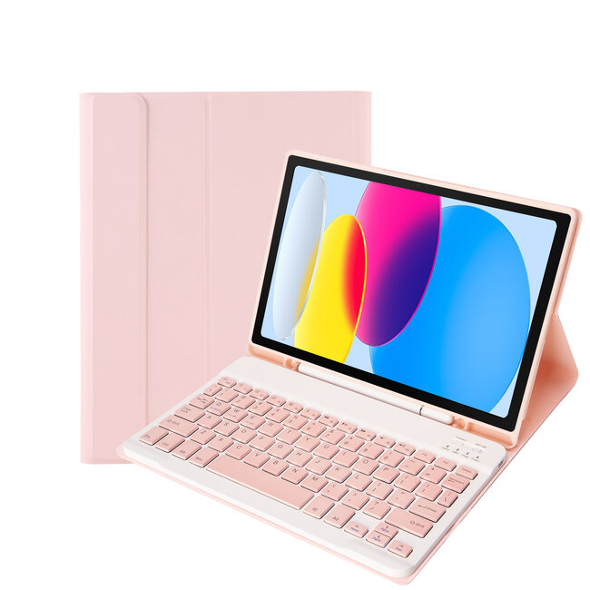 Case2go - Bluetooth Toetsenbord hoes geschikt voor Apple iPad 11 (2025) A16 / Apple iPad 10.9 Inch (2022) - QWERTY - Auto Wake/Sleep functie - Met Pencil Houder - Roze