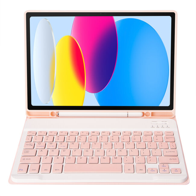 Case2go - Bluetooth Toetsenbord hoes geschikt voor Apple iPad 11 (2025) A16 / Apple iPad 10.9 Inch (2022) - QWERTY - Auto Wake/Sleep functie - Met Pencil Houder - Roze