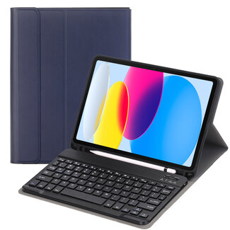 Case2go Case2go - Bluetooth Toetsenbord hoes geschikt voor Apple iPad 10 10.9 Inch (2022) -  QWERTY  - Met Pencil Houder - Donker Blauw