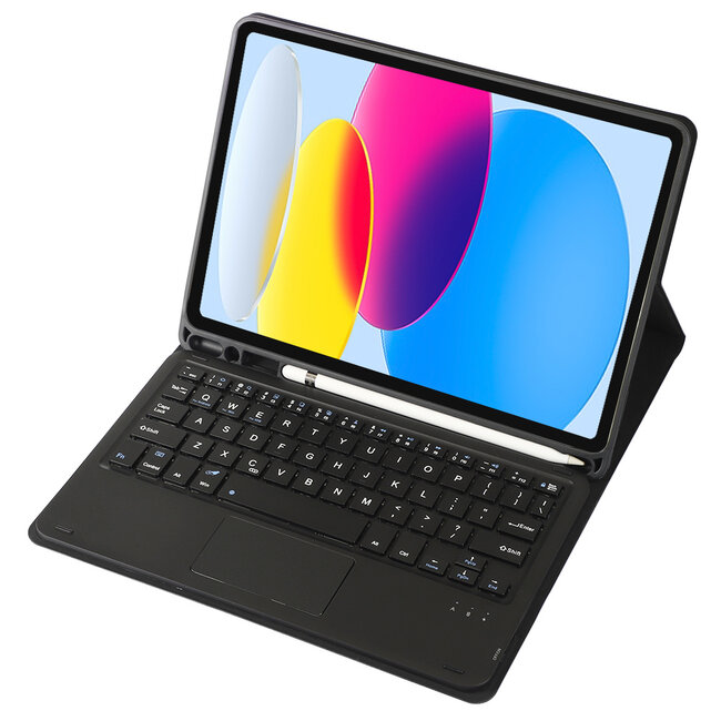 Case2go - Bluetooth Toetsenbord hoes geschikt voor Apple iPad 11 (2025) A16 / Apple iPad 10.9 Inch (2022) - QWERTY - Auto Wake/Sleep functie - Met Pencil Houder - Touchpad - Zwart