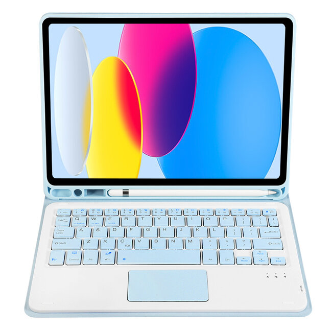 Case2go - Bluetooth Toetsenbord hoes geschikt voor Apple iPad 11 (2025) A16 / Apple iPad 10.9 Inch (2022) - QWERTY - Auto Wake/Sleep functie - Met Pencil Houder - Touchpad - Licht Blauw