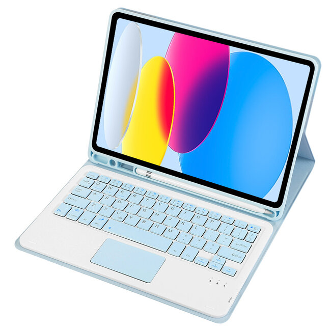 Case2go - Bluetooth Toetsenbord hoes geschikt voor Apple iPad 11 (2025) A16 / Apple iPad 10.9 Inch (2022) - QWERTY - Auto Wake/Sleep functie - Met Pencil Houder - Touchpad - Licht Blauw