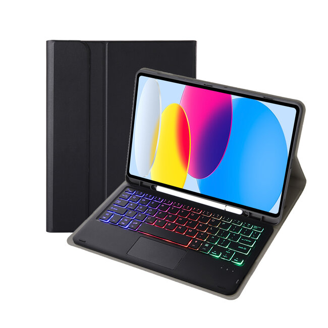 Case2go - Bluetooth Toetsenbord hoes geschikt voor Apple iPad 11 (2025) A16 / Apple iPad 10.9 (2022) - QWERTY Toetsenbord met verlichting - Pencil houder - Touchpad - Zwart