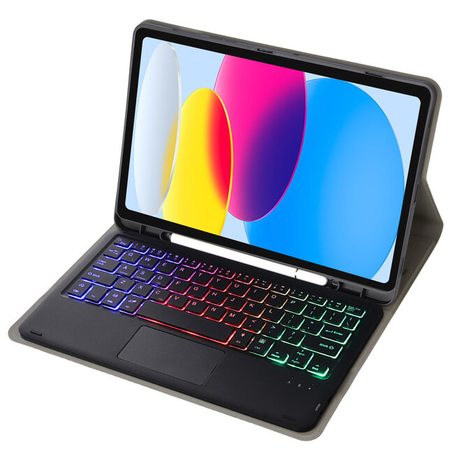 Case2go - Bluetooth Toetsenbord hoes geschikt voor Apple iPad 11 (2025) A16 / Apple iPad 10.9 (2022) - QWERTY Toetsenbord met verlichting - Pencil houder - Touchpad - Zwart