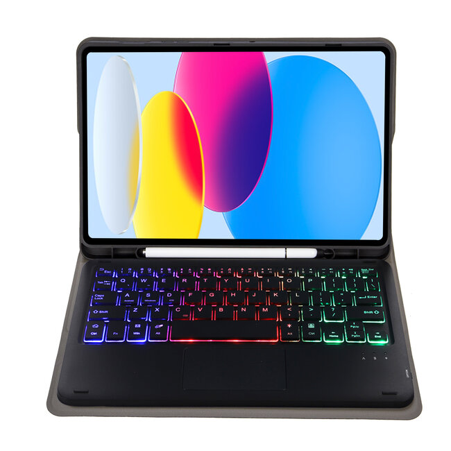 Case2go - Bluetooth Toetsenbord hoes geschikt voor Apple iPad 11 (2025) A16 / Apple iPad 10.9 (2022) - QWERTY Toetsenbord met verlichting - Pencil houder - Touchpad - Zwart