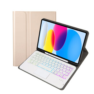 Case2go Bluetooth Toetsenbord hoes geschikt voor Apple iPad 10 10.9 Inch (2022) - QWERTY Toetsenbord met verlichting - Pencil houder - Touchpad - Goud