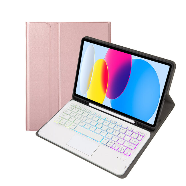 Case2go - Bluetooth Toetsenbord hoes geschikt voor Apple iPad 11 (2025) A16 / Apple iPad 10.9 (2022) - QWERTY Toetsenbord met verlichting - Pencil houder - Touchpad - Rose Goud