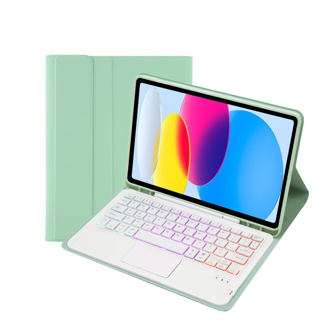 Case2go - Bluetooth Toetsenbord hoes geschikt voor Apple iPad 11 (2025) A16 / Apple iPad 10.9 (2022) - QWERTY Toetsenbord met verlichting - Pencil houder - Touchpad - Licht Groen