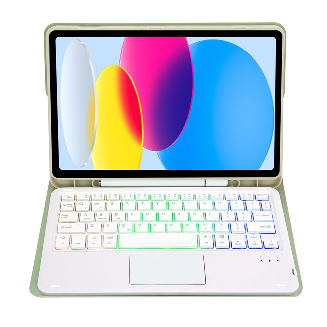 Case2go - Bluetooth Toetsenbord hoes geschikt voor Apple iPad 11 (2025) A16 / Apple iPad 10.9 (2022) - QWERTY Toetsenbord met verlichting - Pencil houder - Touchpad - Licht Groen