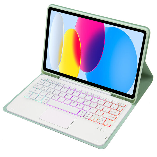 Case2go - Bluetooth Toetsenbord hoes geschikt voor Apple iPad 11 (2025) A16 / Apple iPad 10.9 (2022) - QWERTY Toetsenbord met verlichting - Pencil houder - Touchpad - Licht Groen