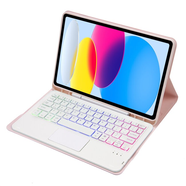 Case2go - Bluetooth Toetsenbord hoes geschikt voor Apple iPad 11 (2025) A16 / Apple iPad 10.9 (2022) - QWERTY Toetsenbord met verlichting - Pencil houder - Touchpad - Roze