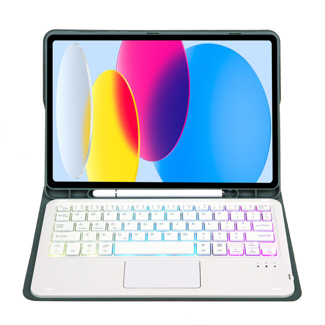 Case2go - Bluetooth Toetsenbord hoes geschikt voor Apple iPad 11 (2025) A16 / Apple iPad 10.9 (2022) - QWERTY Toetsenbord met verlichting - Pencil houder - Touchpad - Touchpad - Groen