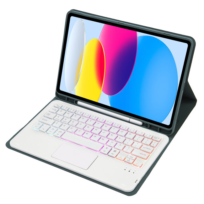 Case2go - Bluetooth Toetsenbord hoes geschikt voor Apple iPad 11 (2025) A16 / Apple iPad 10.9 (2022) - QWERTY Toetsenbord met verlichting - Pencil houder - Touchpad - Touchpad - Groen