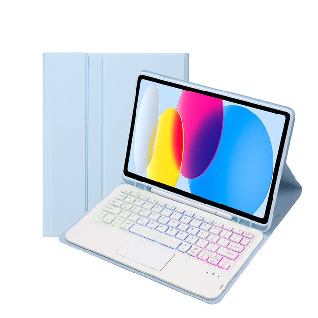 Case2go - Bluetooth Toetsenbord hoes geschikt voor Apple iPad 10 10.9 Inch (2022) - QWERTY Toetsenbord met verlichting - Pencil houder - Touchpad - Licht Blauw