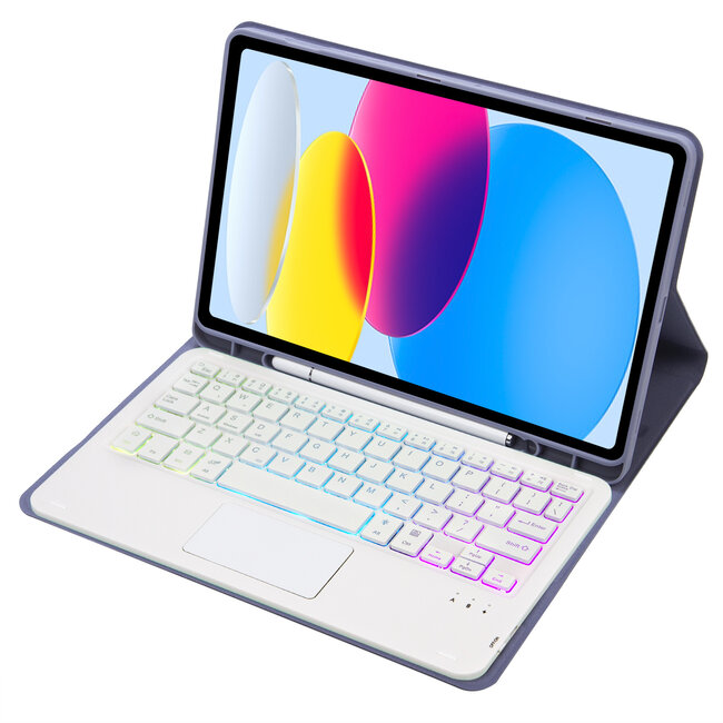 Case2go - Bluetooth Toetsenbord hoes geschikt voor Apple iPad 11 (2025) A16 / Apple iPad 10.9 (2022) - QWERTY Toetsenbord met verlichting - Pencil houder - Touchpad - Paars