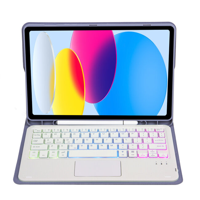 Case2go - Bluetooth Toetsenbord hoes geschikt voor Apple iPad 11 (2025) A16 / Apple iPad 10.9 (2022) - QWERTY Toetsenbord met verlichting - Pencil houder - Touchpad - Paars