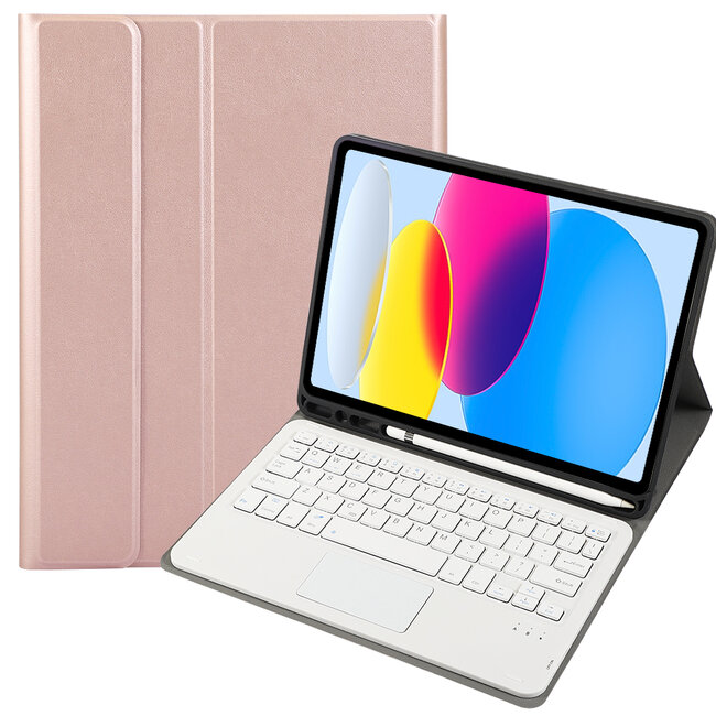 Case2go - Bluetooth Toetsenbord hoes geschikt voor Apple iPad 11 (2025) A16 / Apple iPad 10.9 Inch (2022) - QWERTY - Auto Wake/Sleep functie - Met Pencil Houder - Touchpad - Rose Gold