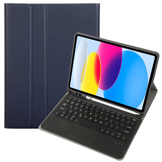 Case2go Case2go - Bluetooth Toetsenbord hoes geschikt voor Apple iPad 10 10.9 Inch (2022) -  QWERTY  - Met Pencil Houder - Donker Blauw