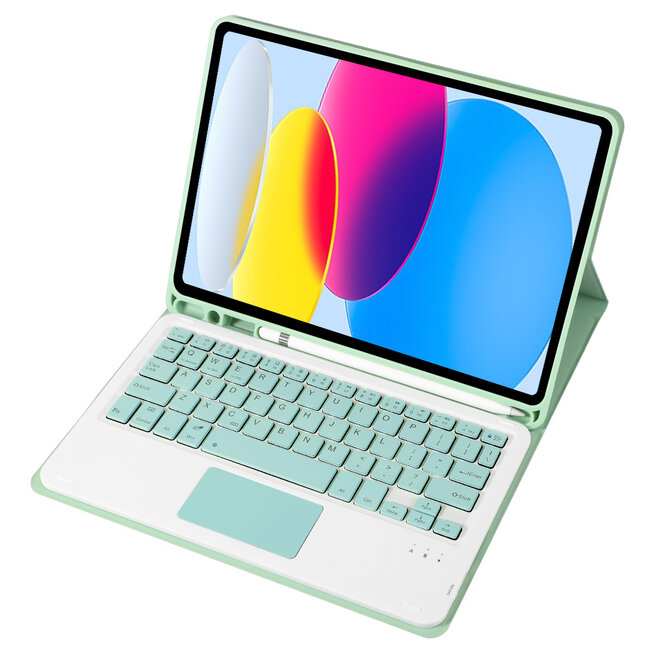 Case2go - Bluetooth Toetsenbord hoes geschikt voor Apple iPad 11 (2025) A16 / Apple iPad 10.9 Inch (2022) - QWERTY - Auto Wake/Sleep functie - Met Pencil Houder - Touchpad - Licht Groen