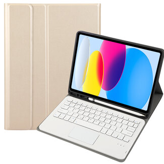 Case2go Case2go - Bluetooth Toetsenbord hoes geschikt voor Apple iPad 11 (2025) A16 / Apple iPad 10.9 Inch (2022) - QWERTY - Auto Wake/Sleep functie - Met Pencil Houder - Touchpad - Goud