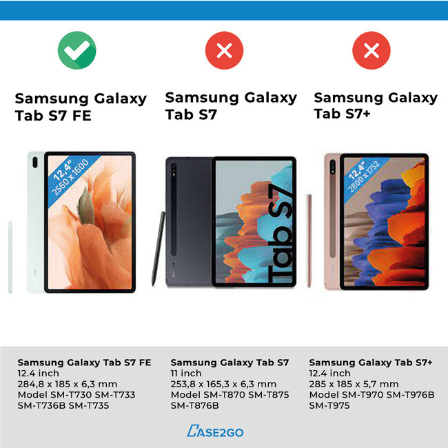 Case2go - Tablet hoes geschikt voor Samsung Galaxy Tab S7 FE (2021) - Schokbestendige Back Cover - Met pencil houder - Paars