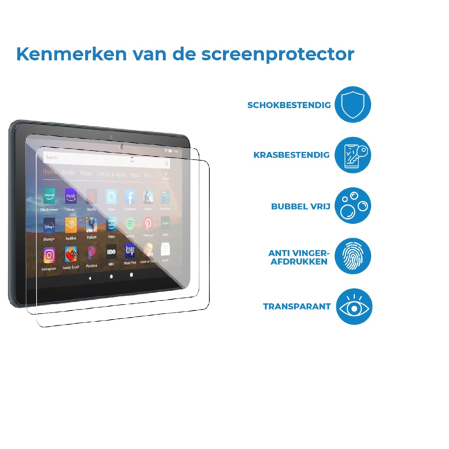 Case2go - Tablet Screenprotector geschikt voor Amazon Fire HD 8 (2022) - Tempered Glass - Case Friendly - Transparant