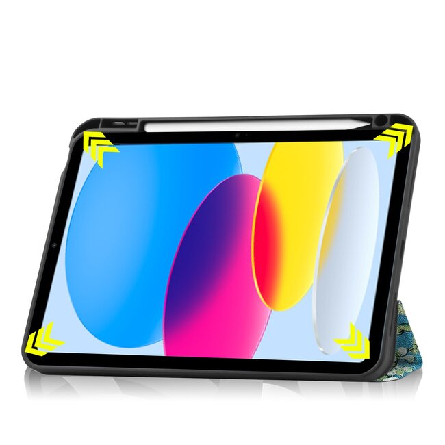 Case2go - Tablet hoes geschikt voor Apple iPad 11 (2025) A16 / Apple iPad 10.9 (2022) - Tri-fold hoes met Auto/Wake functie en Magnetische sluiting - TPU Cover Met Pencil Houder - Witte Bloesem