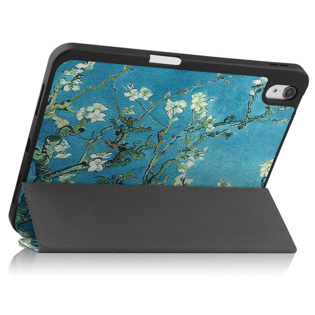 Case2go - Tablet hoes geschikt voor Apple iPad 11 (2025) A16 / Apple iPad 10.9 (2022) - Tri-fold hoes met Auto/Wake functie en Magnetische sluiting - TPU Cover Met Pencil Houder - Witte Bloesem